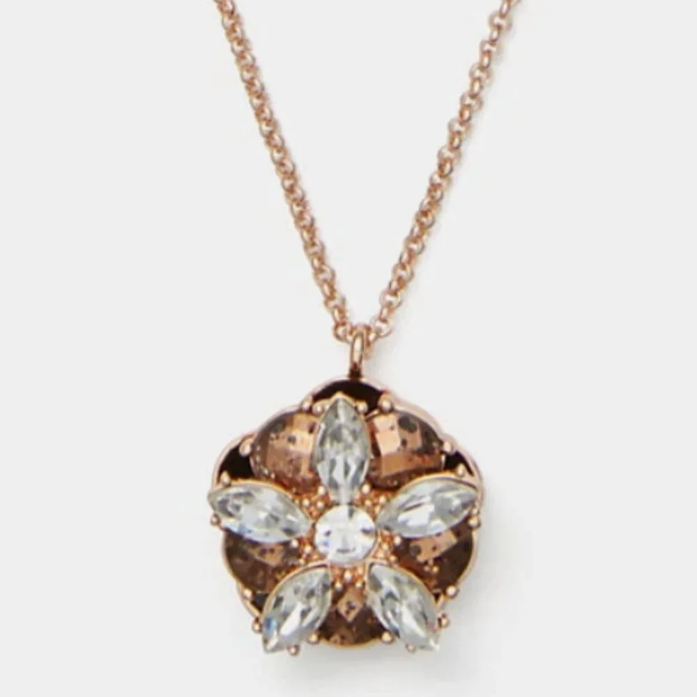 Kate Spade Rose Gold Floral Crystal Pendant Necklace Nwot - Picture 1 of 12